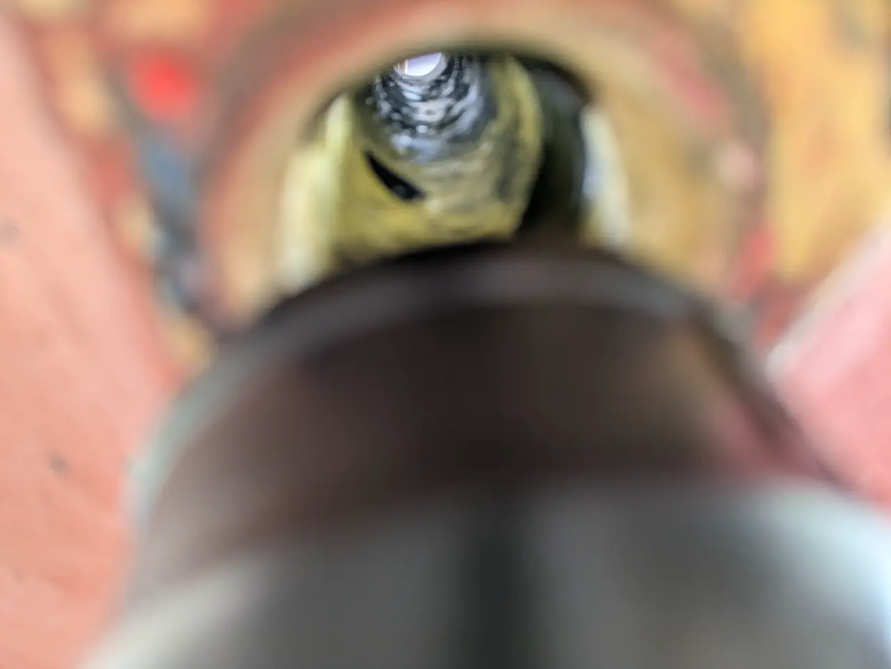 View looking down the rudder tube toward the third bearing pad